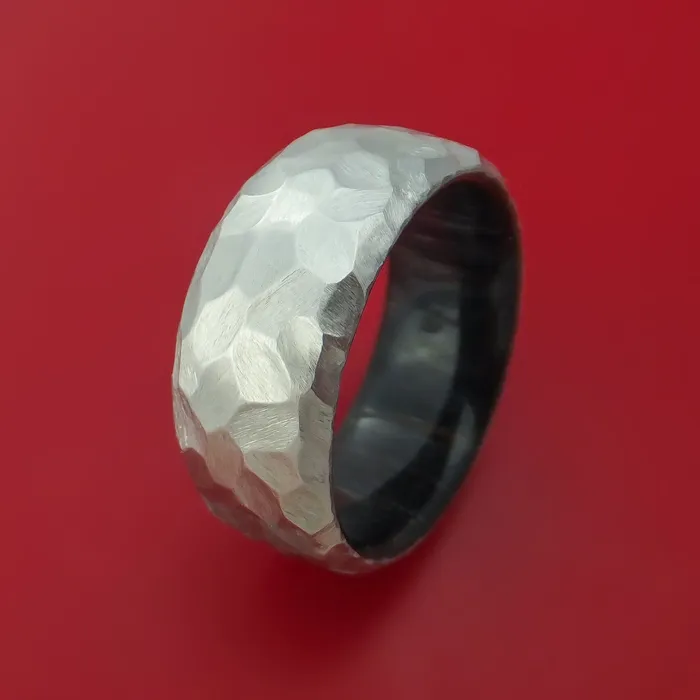Wide Hammered Cobalt Chrome Ring with Interior Hardwood Sleeve Custom Made Band Lashbrook Rings