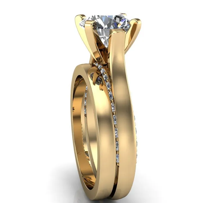 Yvonne Round Center Stone 4 Prong Single Front Side Diamonds Cathedral Engagement Ring Fire Brilliance Rings