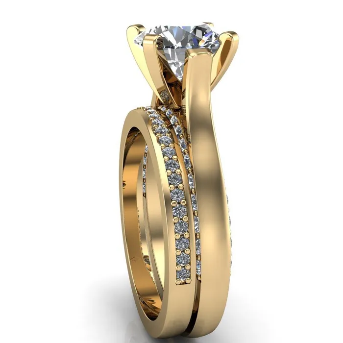Yvonne Round Center Stone 4 Prong Single Front Side Diamonds Cathedral Engagement Ring Fire Brilliance Rings