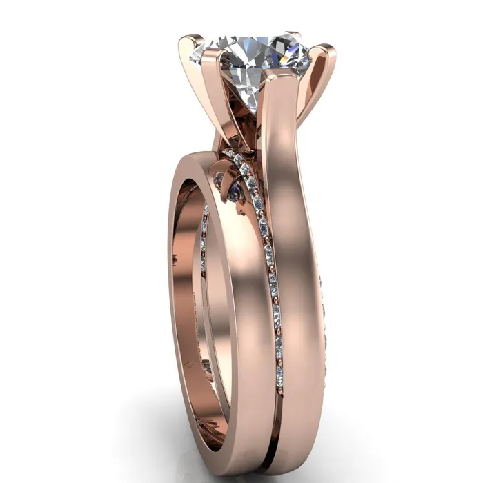 Yvonne Round Center Stone 4 Prong Single Front Side Diamonds Cathedral Engagement Ring Fire Brilliance Rings