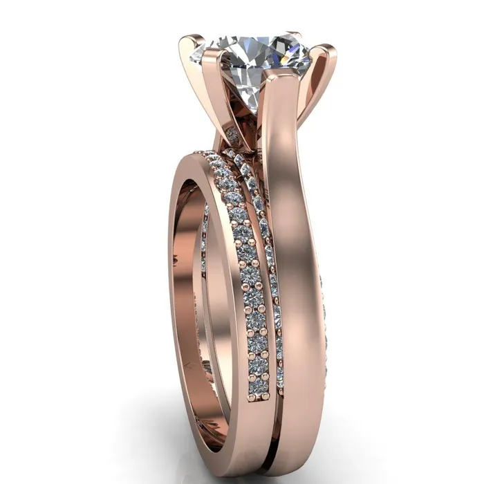 Yvonne Round Center Stone 4 Prong Single Front Side Diamonds Cathedral Engagement Ring Fire Brilliance Rings