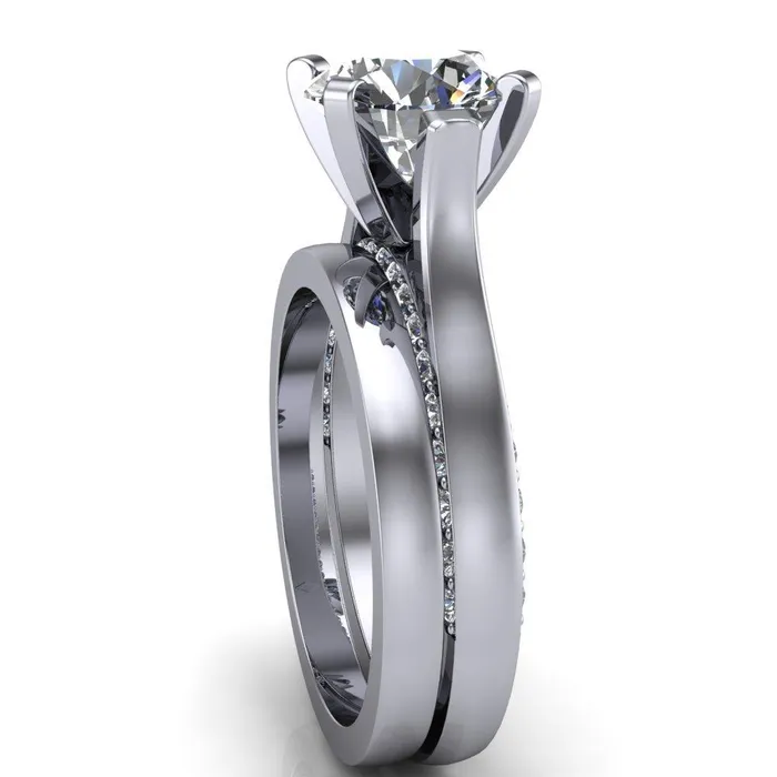 Yvonne Round Center Stone 4 Prong Single Front Side Diamonds Cathedral Engagement Ring Fire Brilliance Rings