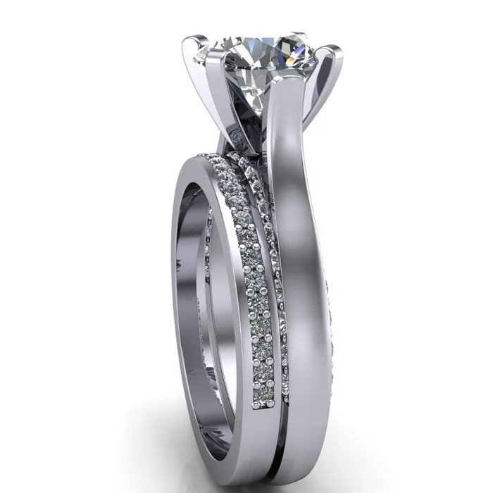 Yvonne Round Center Stone 4 Prong Single Front Side Diamonds Cathedral Engagement Ring Fire Brilliance Rings
