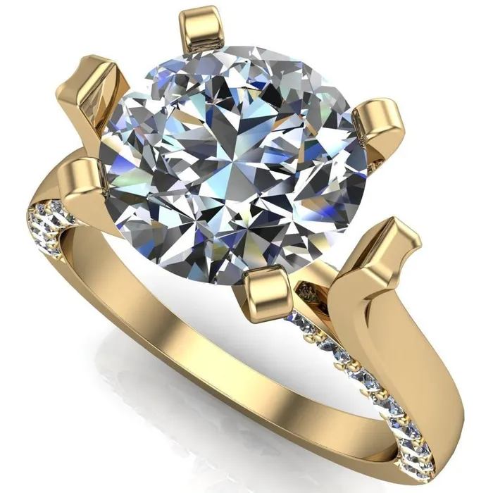 Yvonne Round Center Stone 4 Prong Single Front Side Diamonds Cathedral Engagement Ring Fire Brilliance Rings