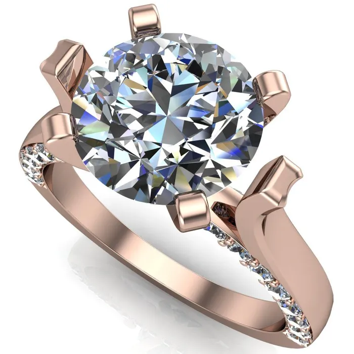 Yvonne Round Center Stone 4 Prong Single Front Side Diamonds Cathedral Engagement Ring Fire Brilliance Rings