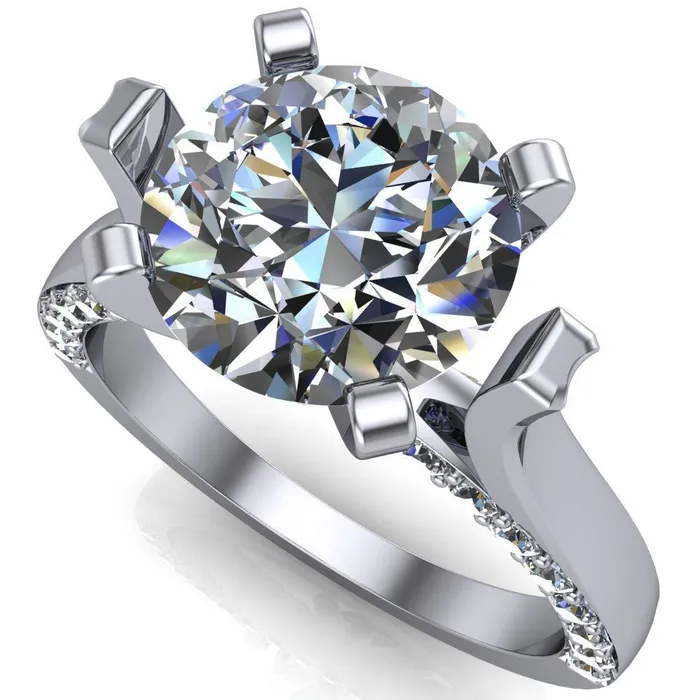 Yvonne Round Center Stone 4 Prong Single Front Side Diamonds Cathedral Engagement Ring Fire Brilliance Rings