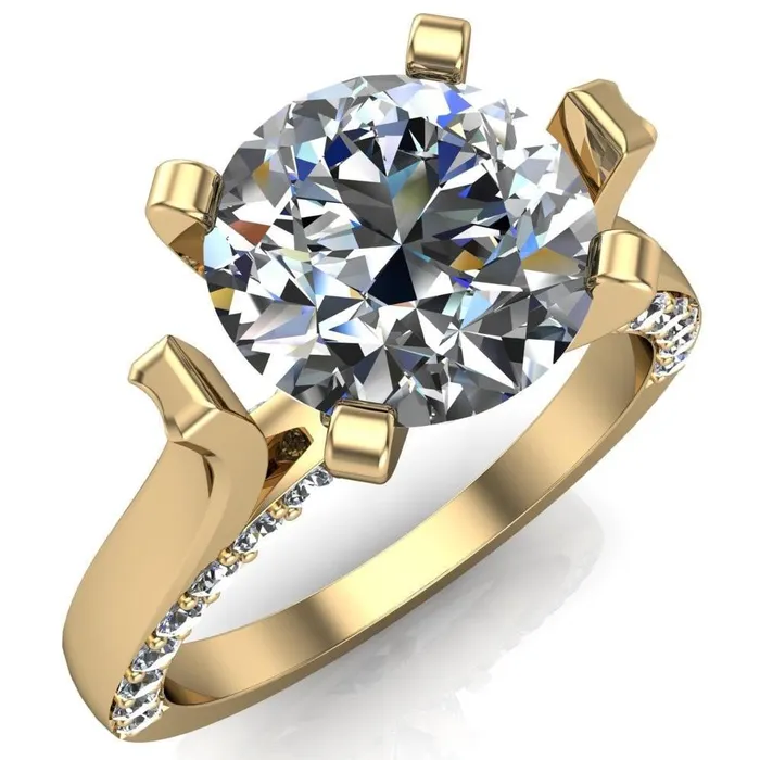 Yvonne Round Center Stone 4 Prong Single Front Side Diamonds Cathedral Engagement Ring Fire Brilliance Rings