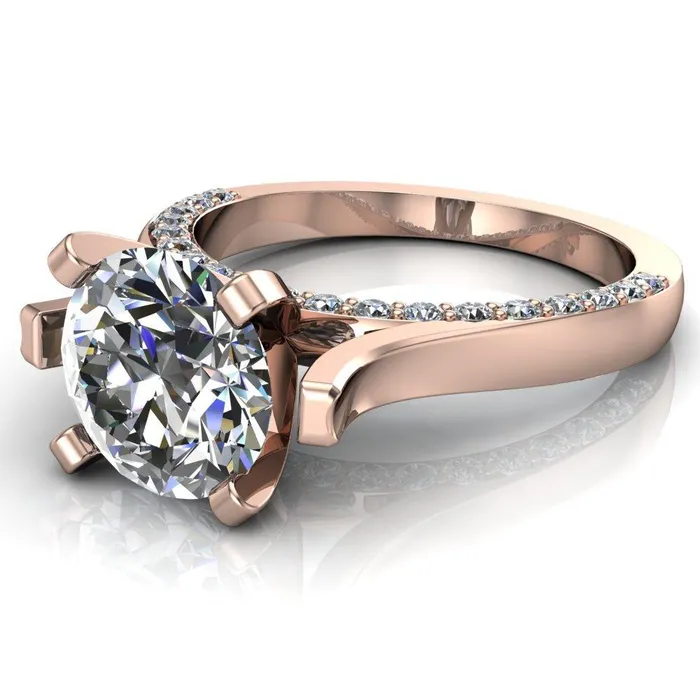 Yvonne Round Center Stone 4 Prong Single Front Side Diamonds Cathedral Engagement Ring Fire Brilliance Rings