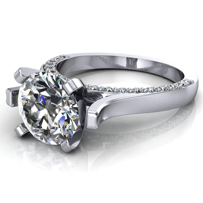 Yvonne Round Center Stone 4 Prong Single Front Side Diamonds Cathedral Engagement Ring Fire Brilliance Rings