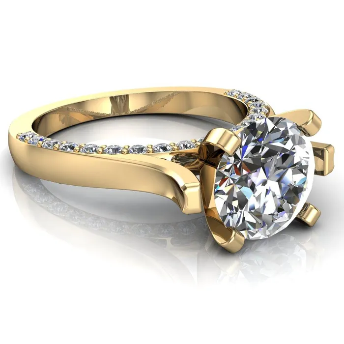 Yvonne Round Center Stone 4 Prong Single Front Side Diamonds Cathedral Engagement Ring Fire Brilliance Rings