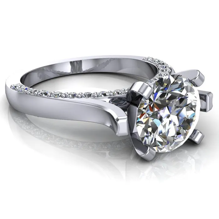 Yvonne Round Center Stone 4 Prong Single Front Side Diamonds Cathedral Engagement Ring Fire Brilliance Rings