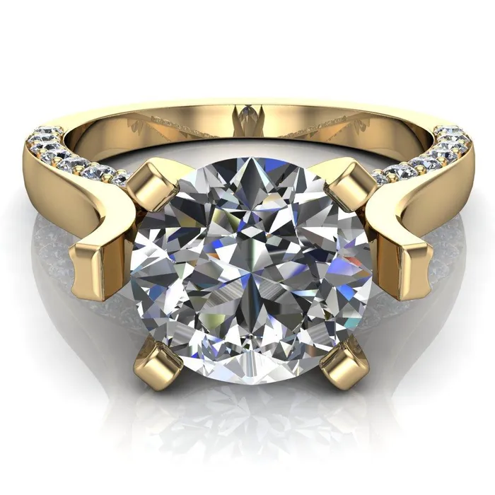 Yvonne Round Center Stone 4 Prong Single Front Side Diamonds Cathedral Engagement Ring Fire Brilliance Rings