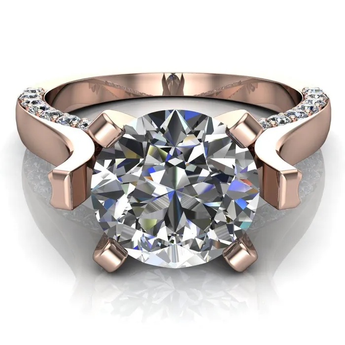 Yvonne Round Center Stone 4 Prong Single Front Side Diamonds Cathedral Engagement Ring Fire Brilliance Rings