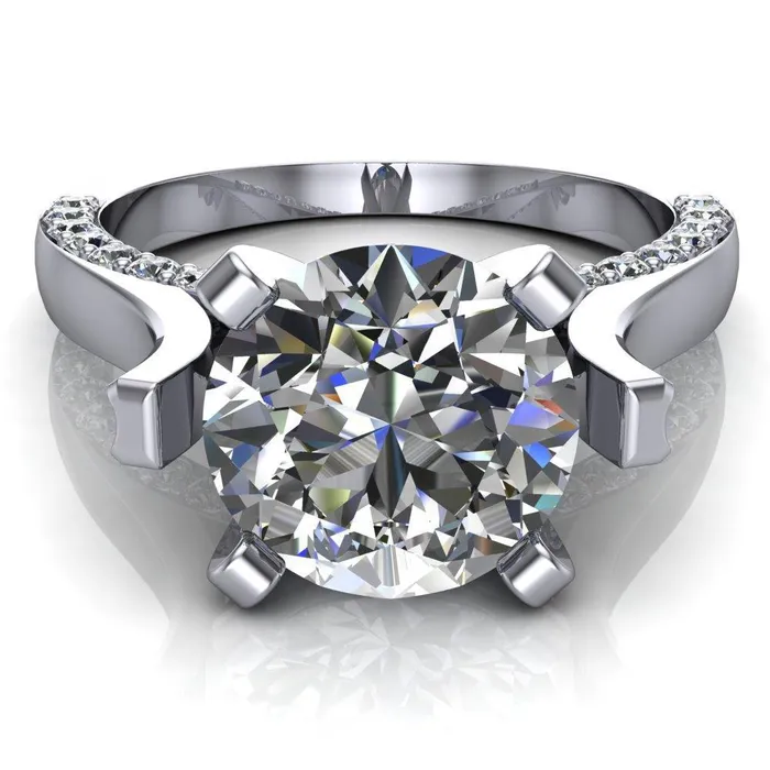 Yvonne Round Center Stone 4 Prong Single Front Side Diamonds Cathedral Engagement Ring Fire Brilliance Rings