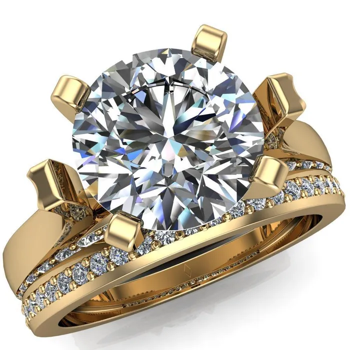 Yvonne Round Center Stone 4 Prong Single Front Side Diamonds Cathedral Engagement Ring Fire Brilliance Rings