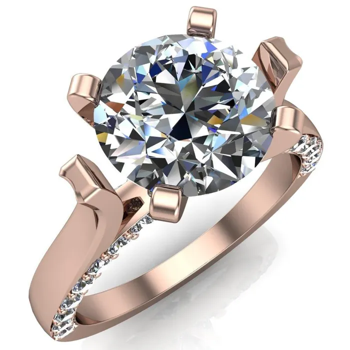Yvonne Round Center Stone 4 Prong Single Front Side Diamonds Cathedral Engagement Ring Fire Brilliance Rings