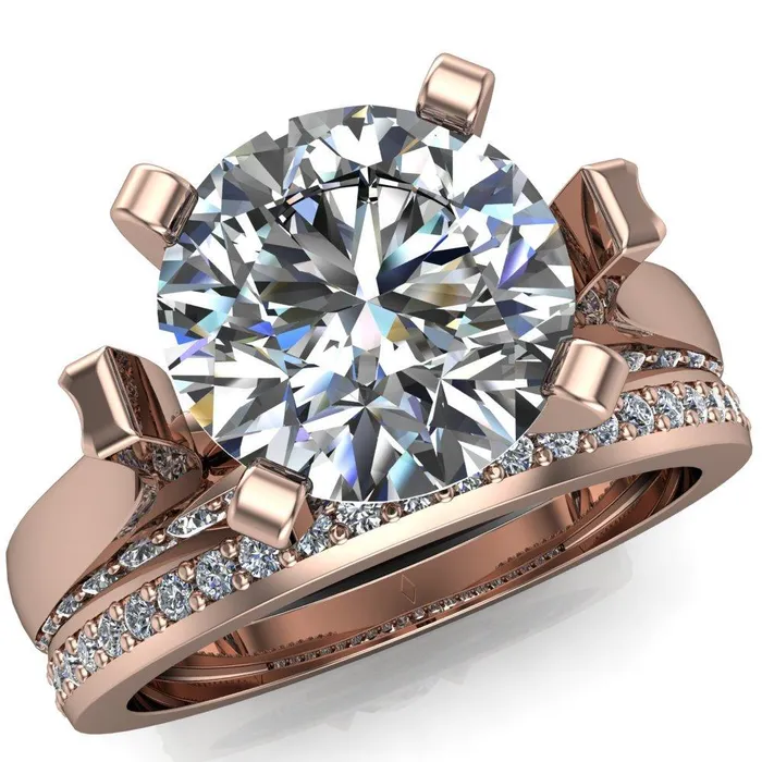 Yvonne Round Center Stone 4 Prong Single Front Side Diamonds Cathedral Engagement Ring Fire Brilliance Rings