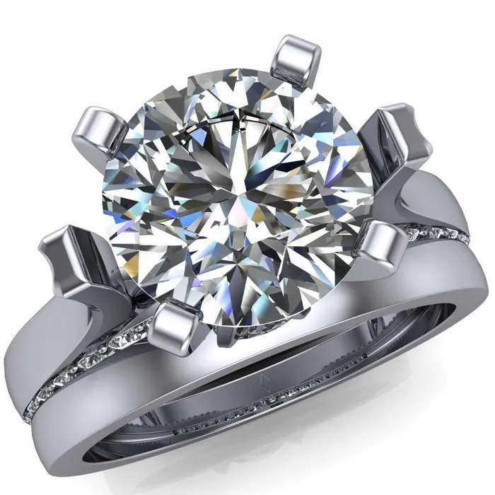 Yvonne Round Center Stone 4 Prong Single Front Side Diamonds Cathedral Engagement Ring Fire Brilliance Rings