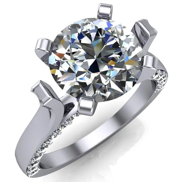 Yvonne Round Center Stone 4 Prong Single Front Side Diamonds Cathedral Engagement Ring Fire Brilliance Rings