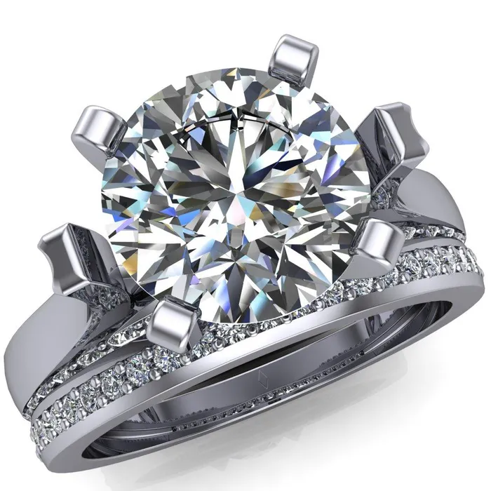 Yvonne Round Center Stone 4 Prong Single Front Side Diamonds Cathedral Engagement Ring Fire Brilliance Rings